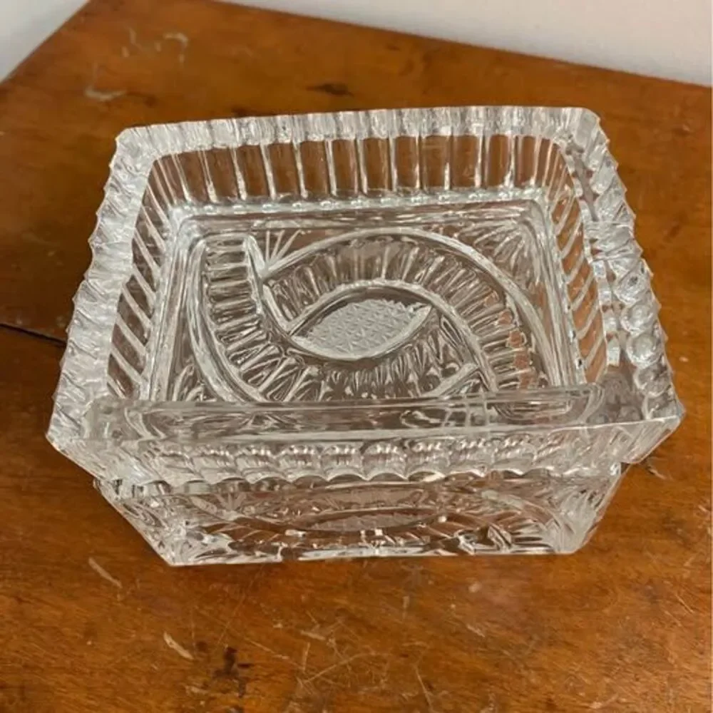 Vintage crystal cigarette box and ashtray that doubles as a lid